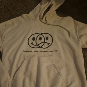 Cream Graphic Hoodie with Overlapping Smiley Faces